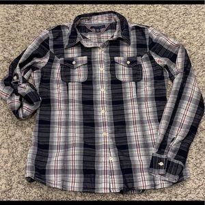 Tommy Hilfiger Women S Blue Plaid Roll Tab Button